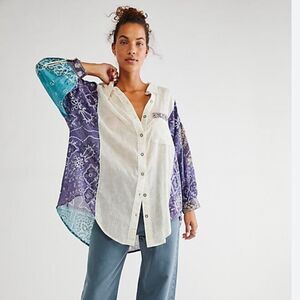 We The FREE PEOPLE $148 SUN VALLEY blouse BANDANA COTTON TUNIC TOP M OVERSIZED